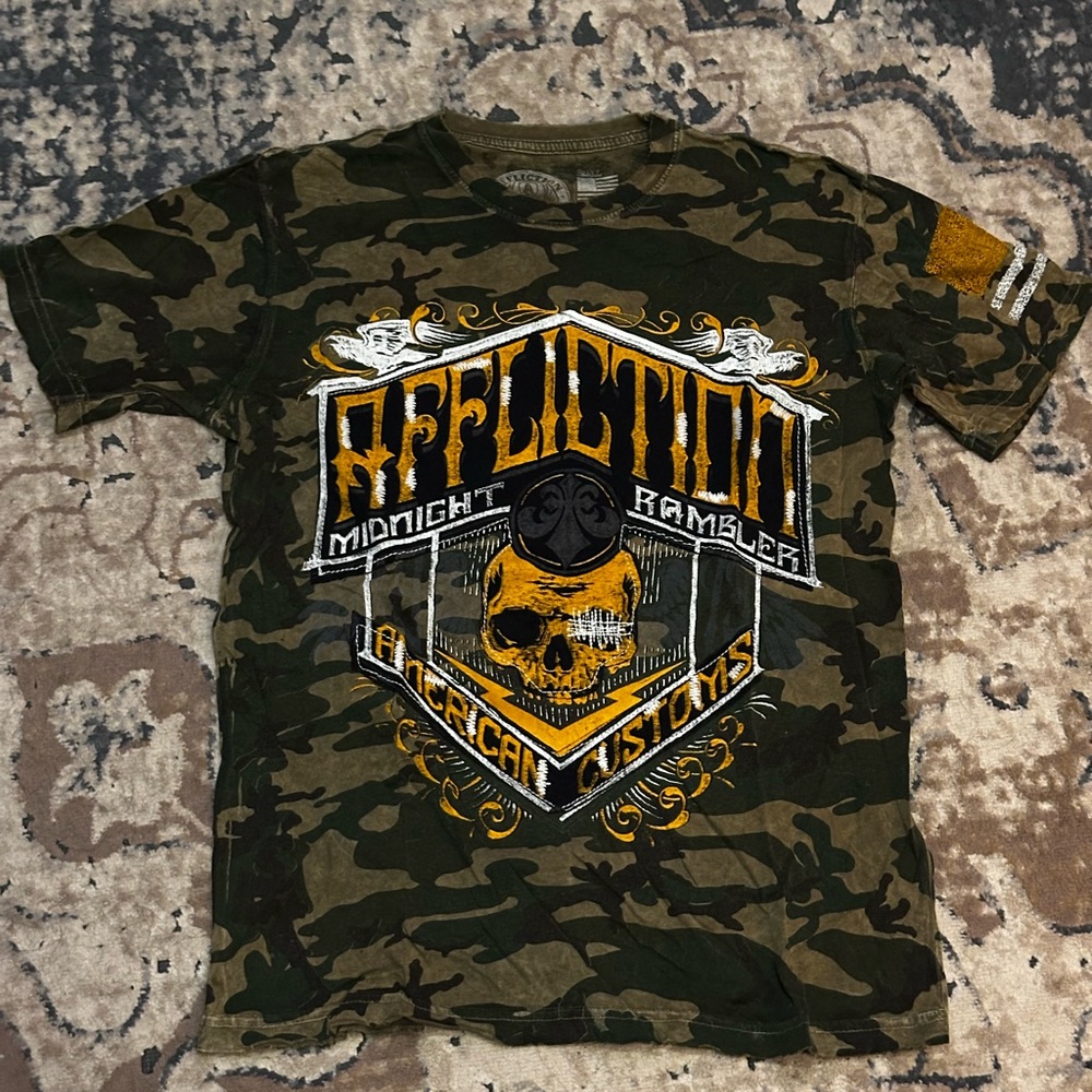 Affliction Green Camouflage Skull T-Shirt